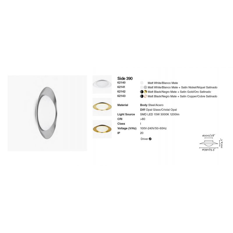 Plafoniera LED moderna SIDE 390 15W alba