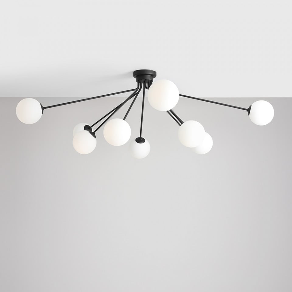 Plafoniera neagra/alba din sticla cu 10 becuri Holm Aldex