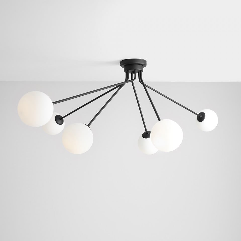 Plafoniera neagra/alba din sticla cu 6 becuri Holm Aldex