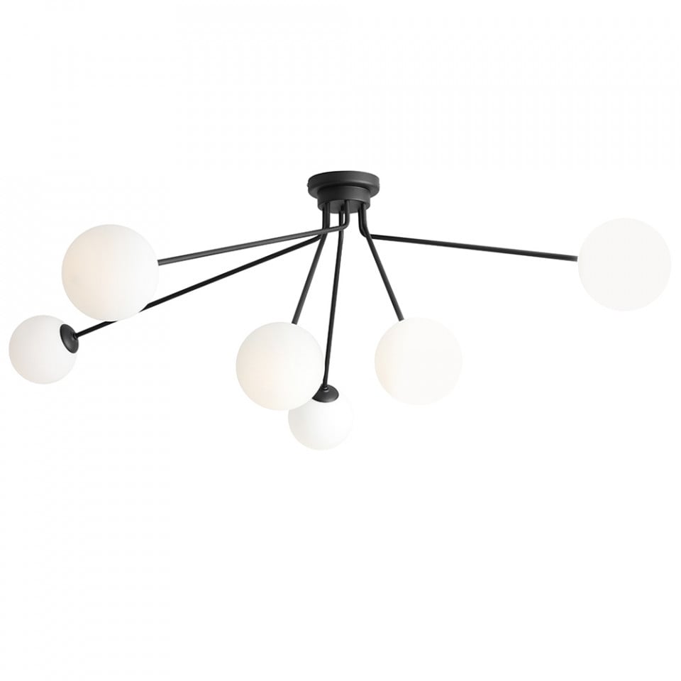Plafoniera neagra/alba din sticla cu 6 becuri Holm Aldex