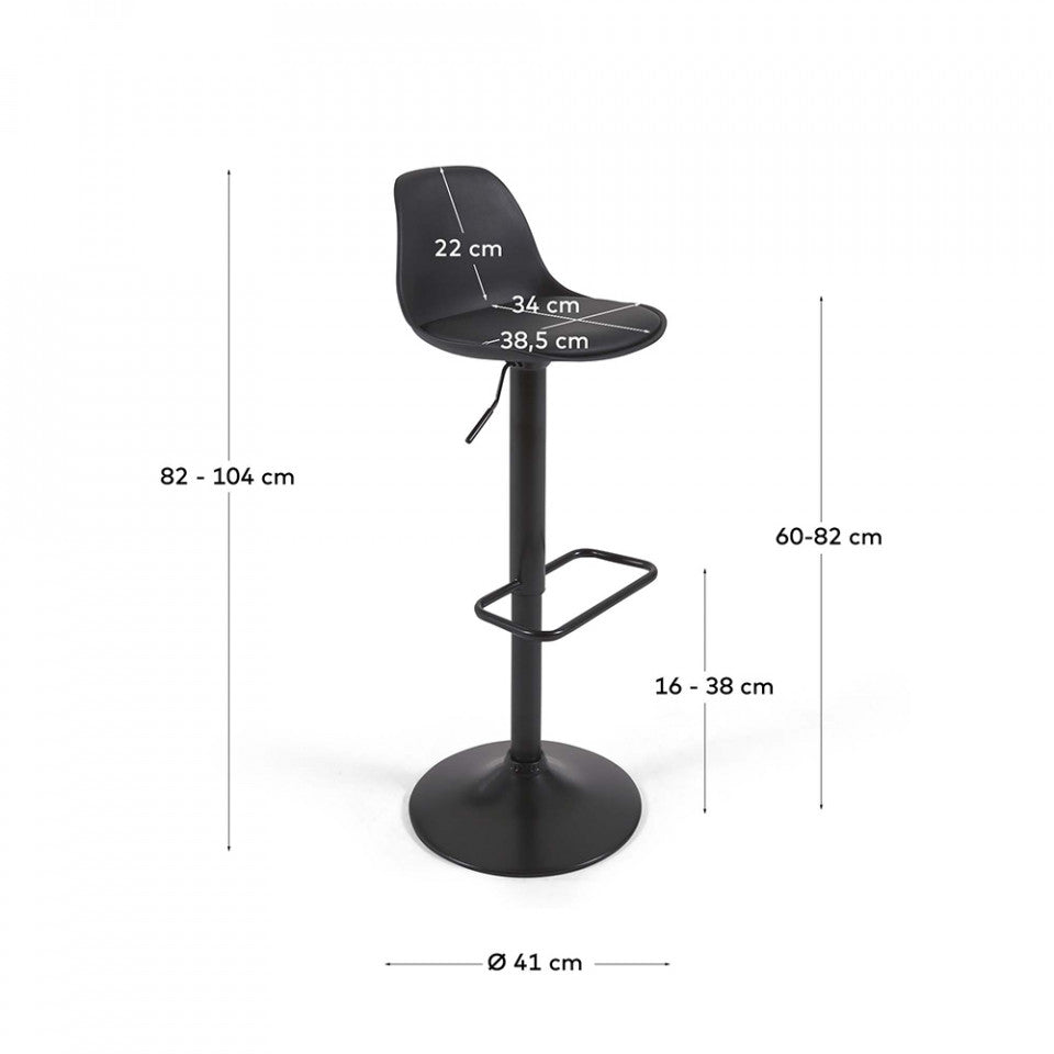 Scaun bar ajustabil negru din piele ecologica Orlando Kave Home