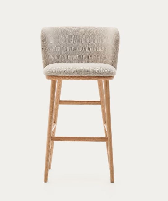 Scaun bar bej din textil Ciselia High Chenille Kave Home