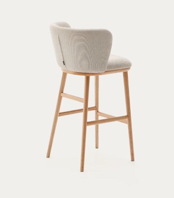 Scaun bar bej din textil Ciselia High Chenille Kave Home