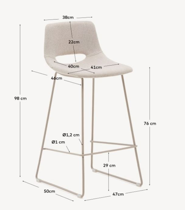 Scaun bar bej din textil Zahara Kave Home