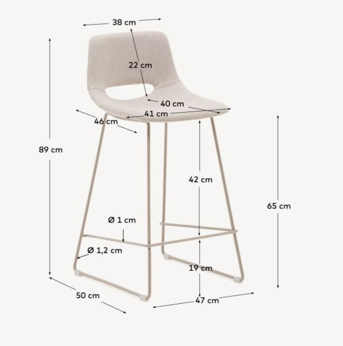 Scaun bar bej din textil Zahara Low Kave Home