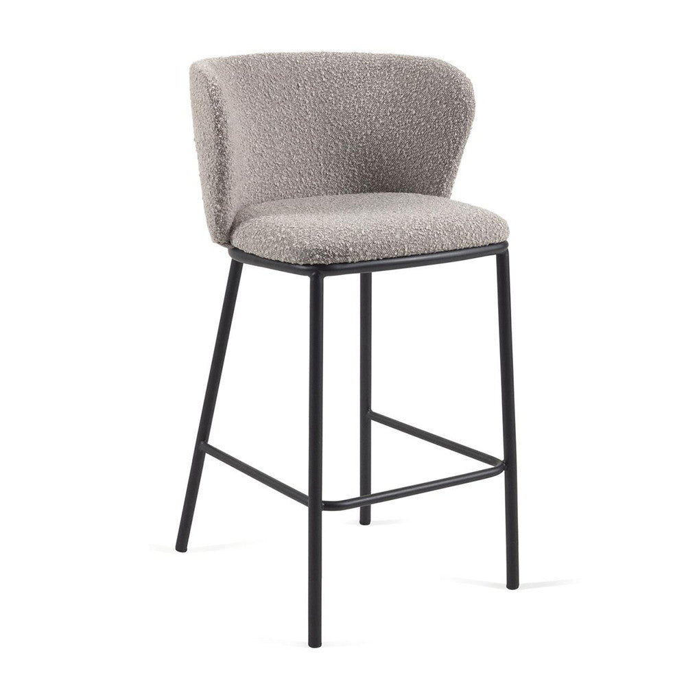 Scaun bar gri deschis din textil Ciselia Shearling Kave Home
