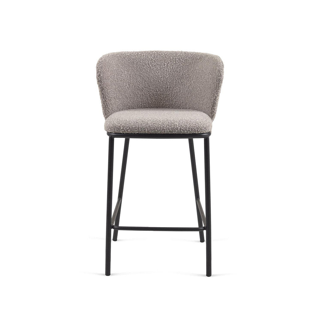 Scaun bar gri deschis din textil Ciselia Shearling Kave Home