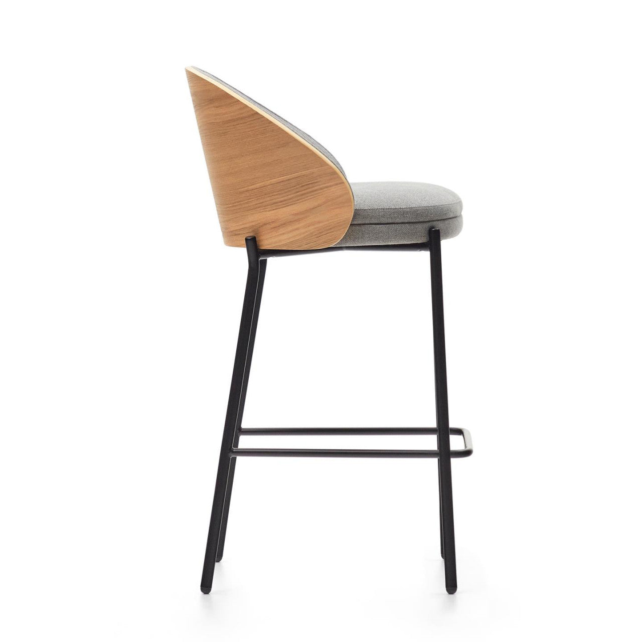 Scaun bar gri deschis/maro din textil Eamy Low Kave Home