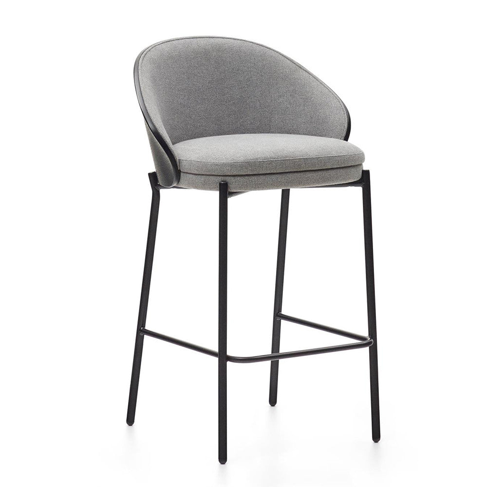 Scaun bar gri deschis/negru din textil Eamy Low Kave Home