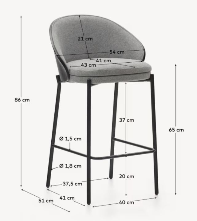 Scaun bar gri deschis/negru din textil Eamy Low Kave Home