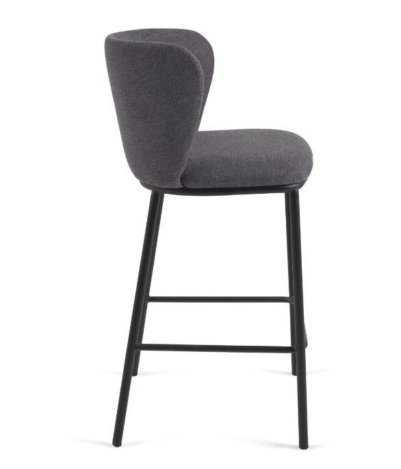Scaun bar gri din textil Ciselia Low Kave Home