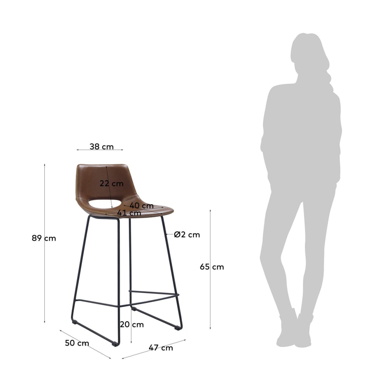Scaun bar maro din piele ecologica Zahara Style Kave Home