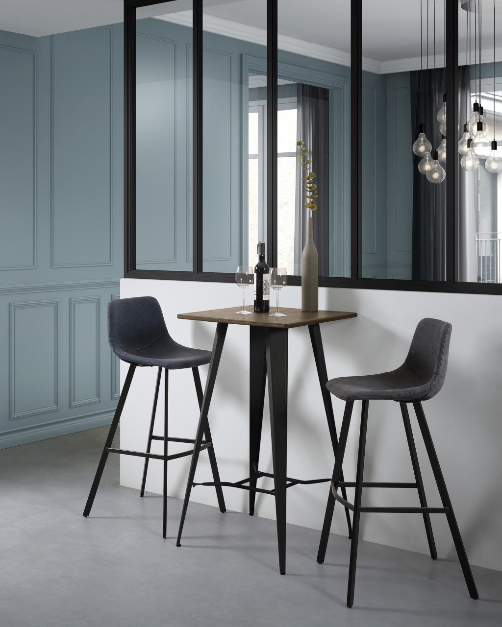 Scaun bar negru din piele ecologica Alve Kave Home