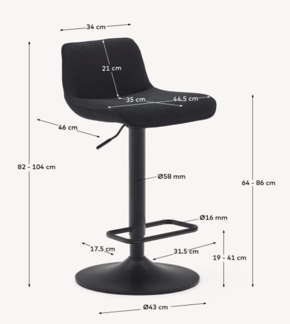 Scaun bar negru din textil Zunilda Kave Home