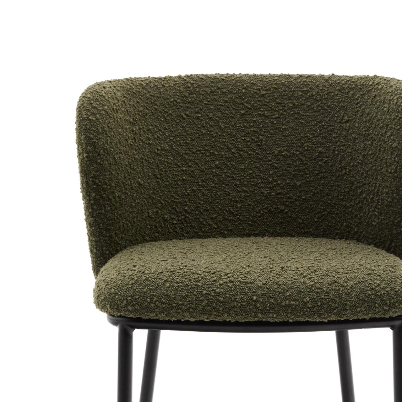 Scaun bar verde din textil Ciselia Low Boucle Kave Home