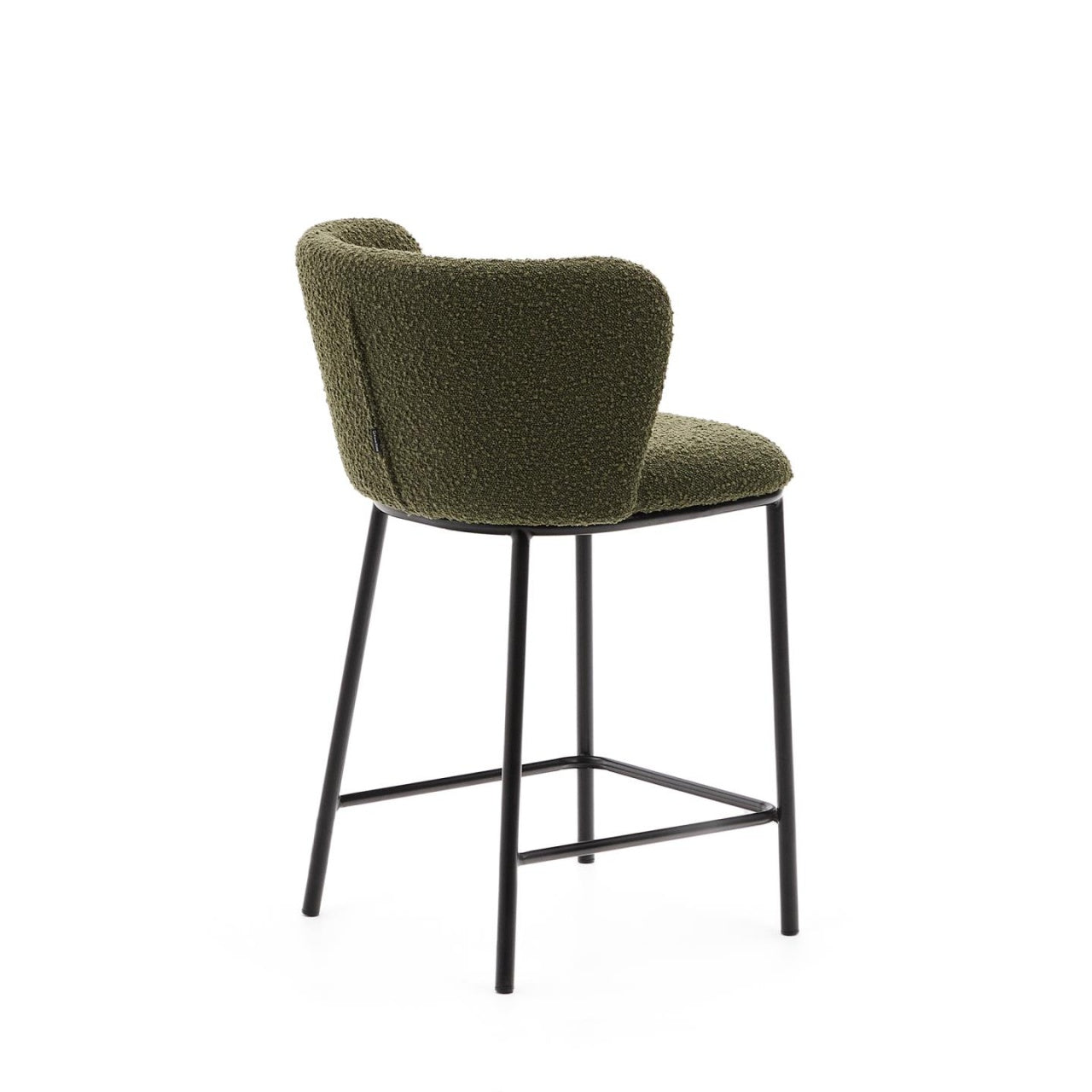 Scaun bar verde din textil Ciselia Low Boucle Kave Home