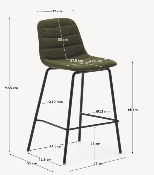 Scaun bar verde/negru din textil Zunilda Kave Home