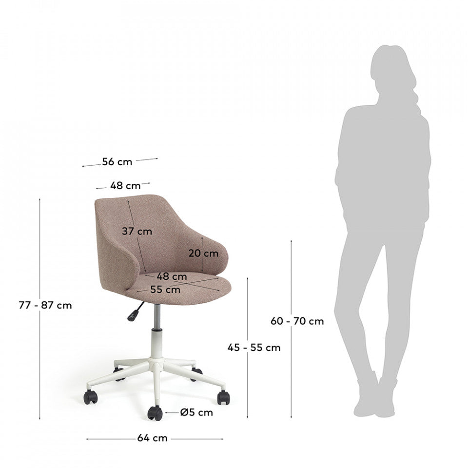 Scaun birou rotativ roz din textil Einara Kave Home