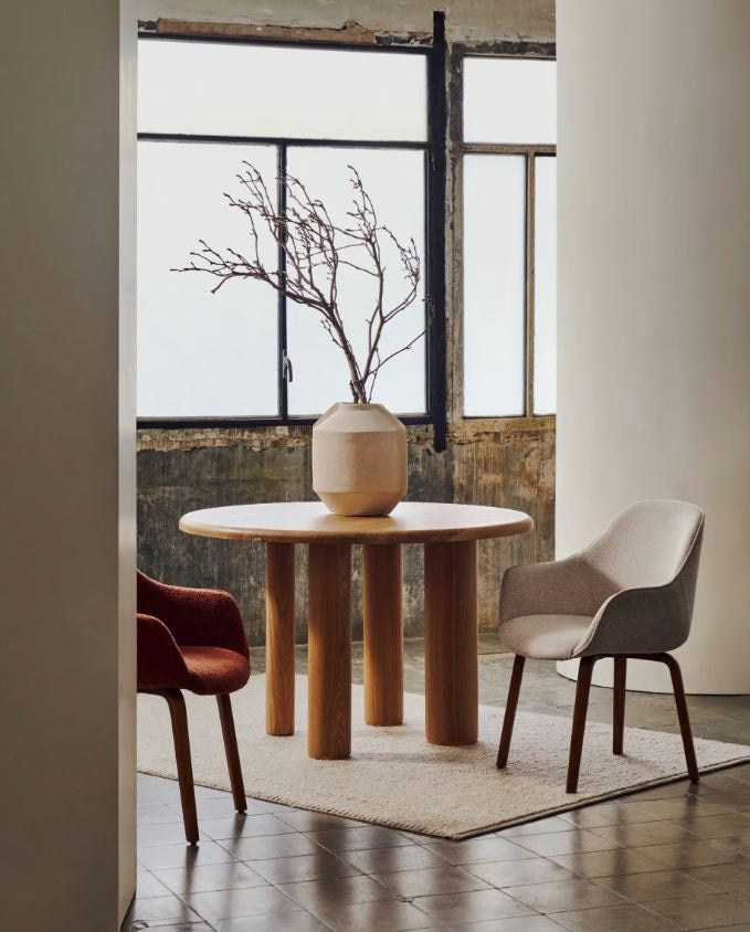 Scaun dining alb din textil Aleli Shearling Kave Home