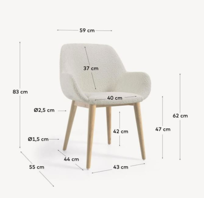 Scaun dining alb din textil Konna Kave Home
