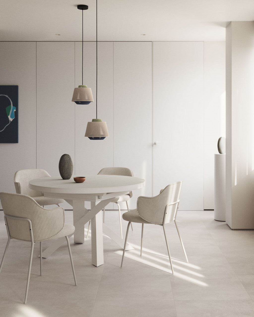 Scaun dining alb din textil Suanna Kave Home