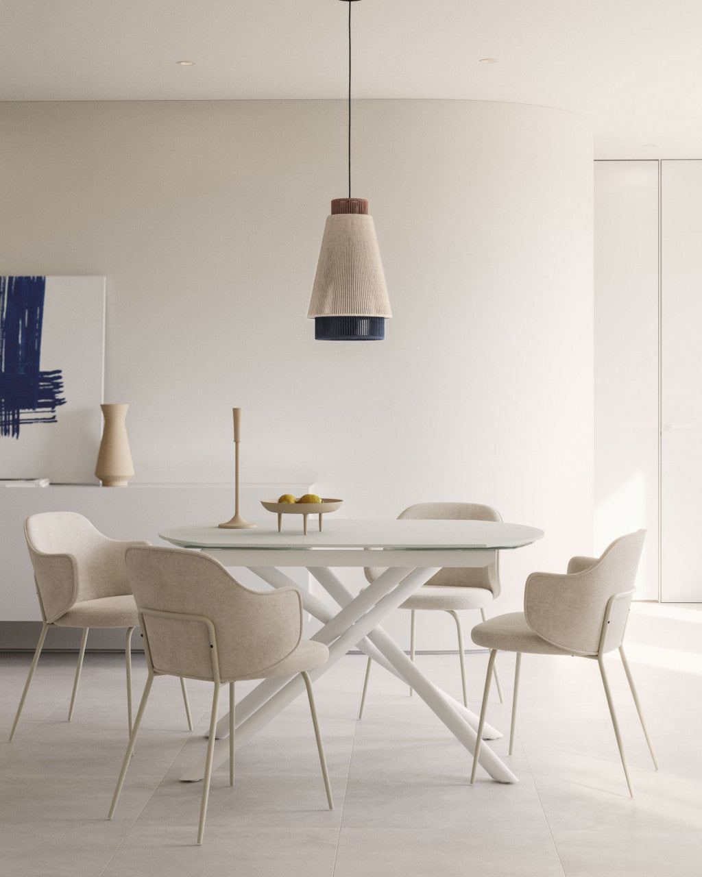 Scaun dining alb din textil Suanna Plain Kave Home