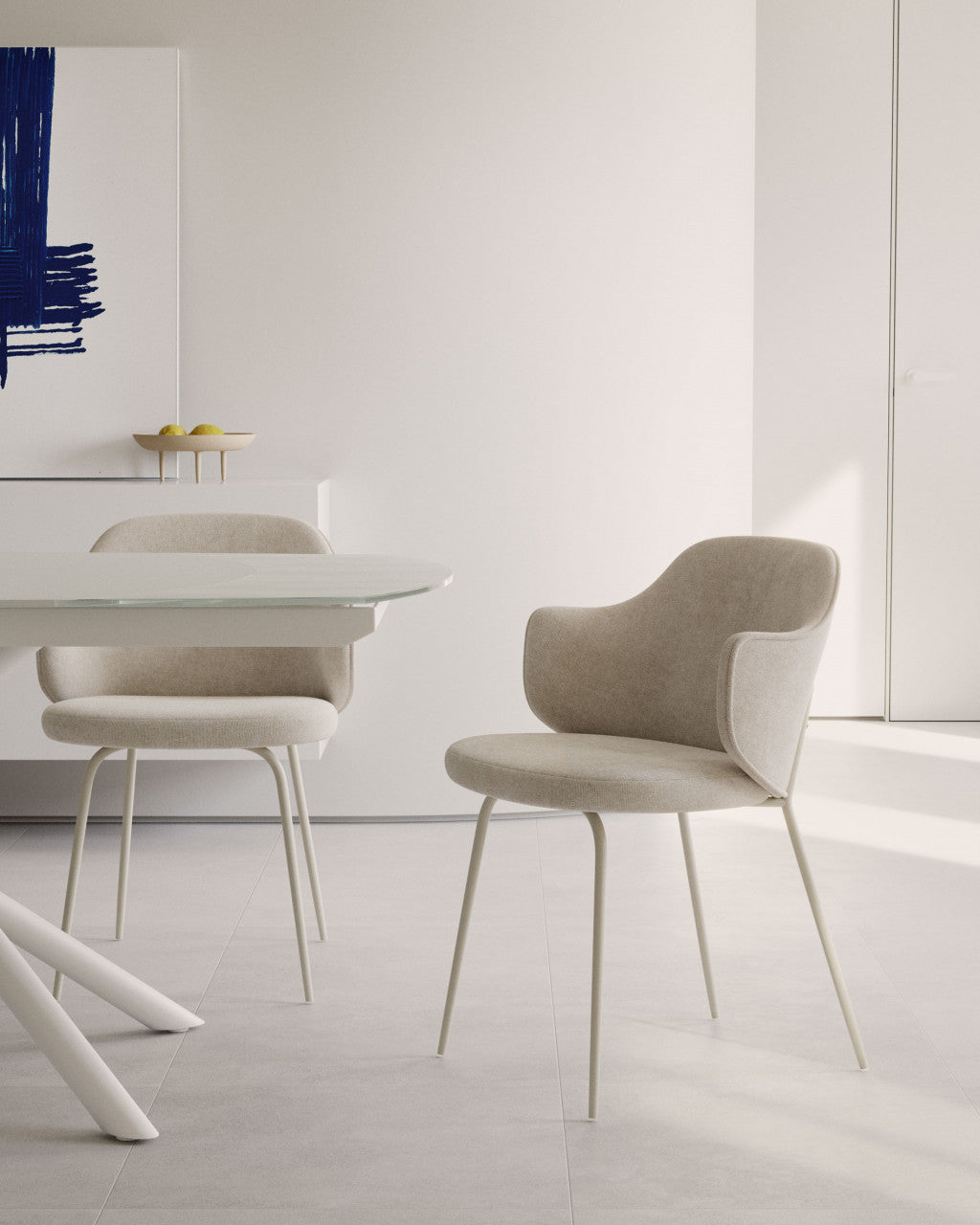 Scaun dining alb din textil Suanna Plain Kave Home