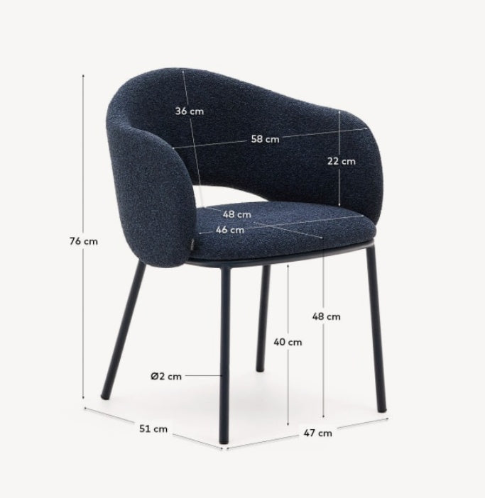 Scaun dining albastru din textil Maina Chenille Kave Home