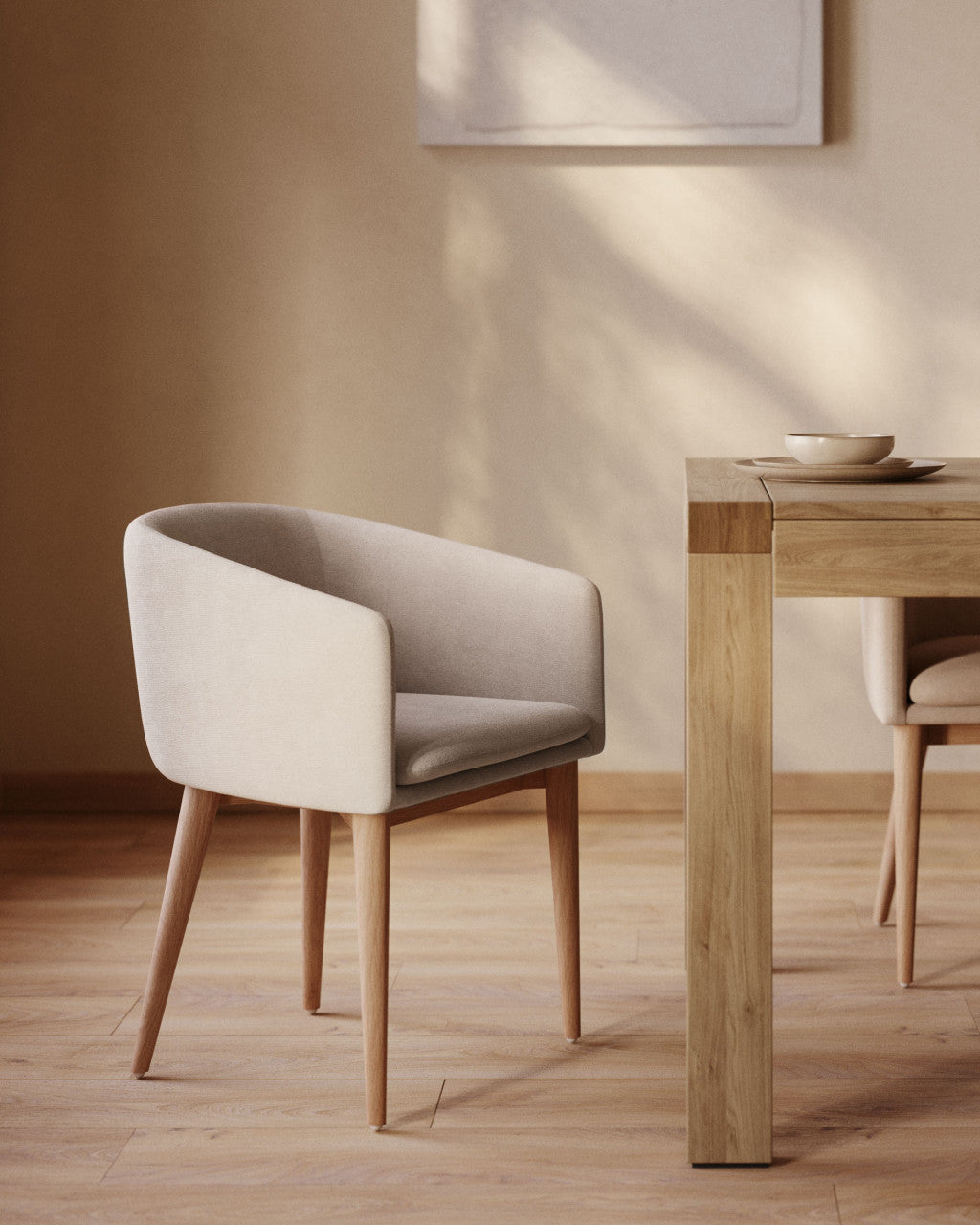 Scaun dining bej din textil n Harlan Kave Home