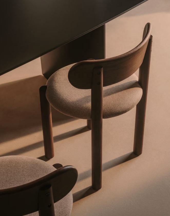 Scaun dining crem/maro inchis din textil Nebai Kave Home