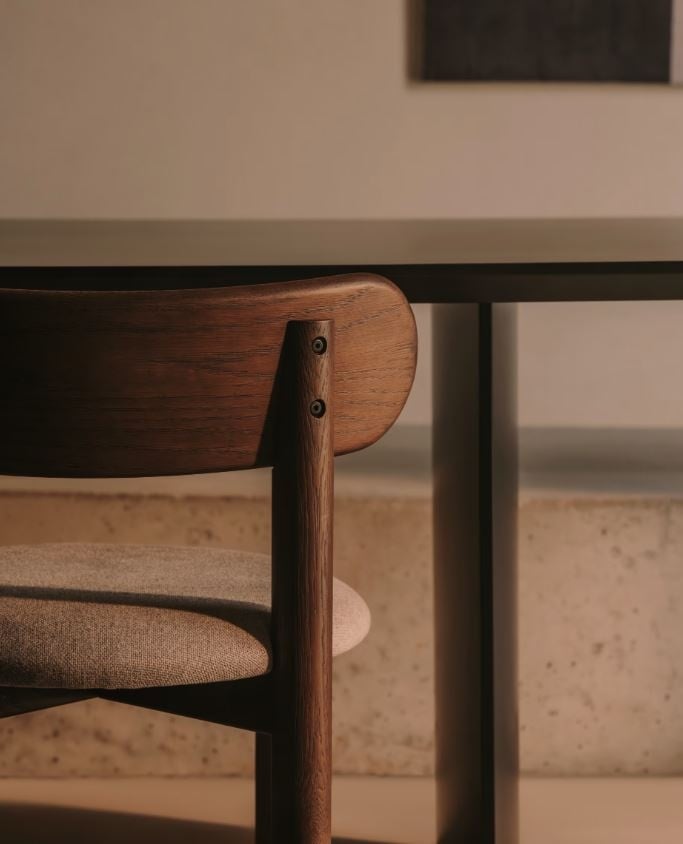 Scaun dining crem/maro inchis din textil Nebai Kave Home