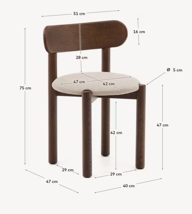 Scaun dining crem/maro inchis din textil Nebai Kave Home