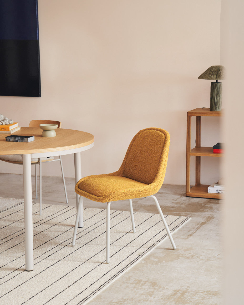 Scaun dining galben mustar din textil Aimin Kave Home