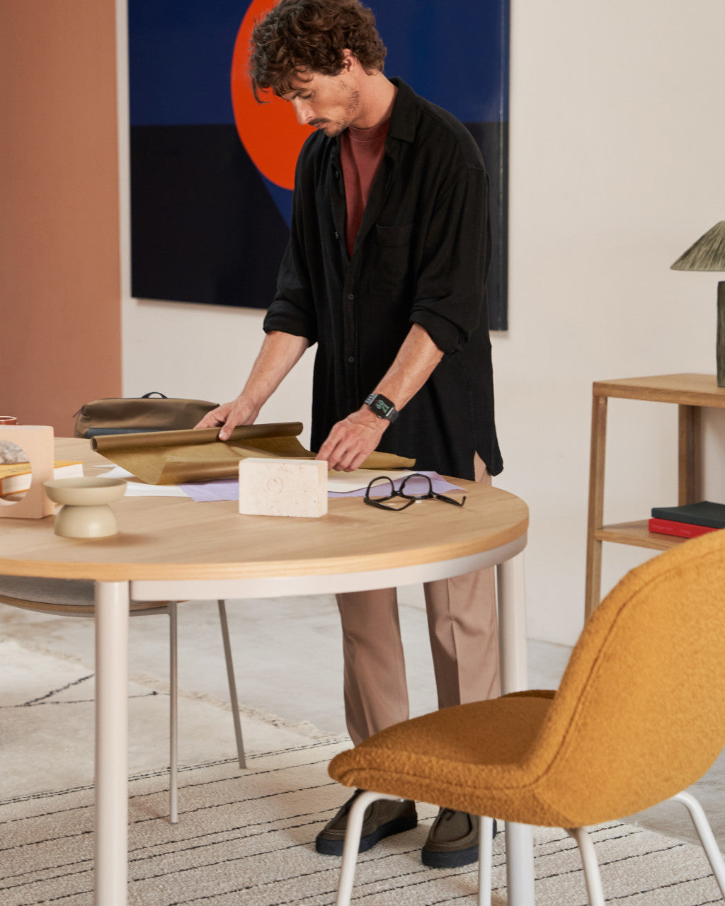 Scaun dining galben mustar din textil Aimin Kave Home