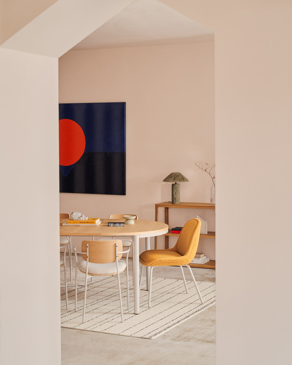 Scaun dining galben mustar din textil Aimin Kave Home