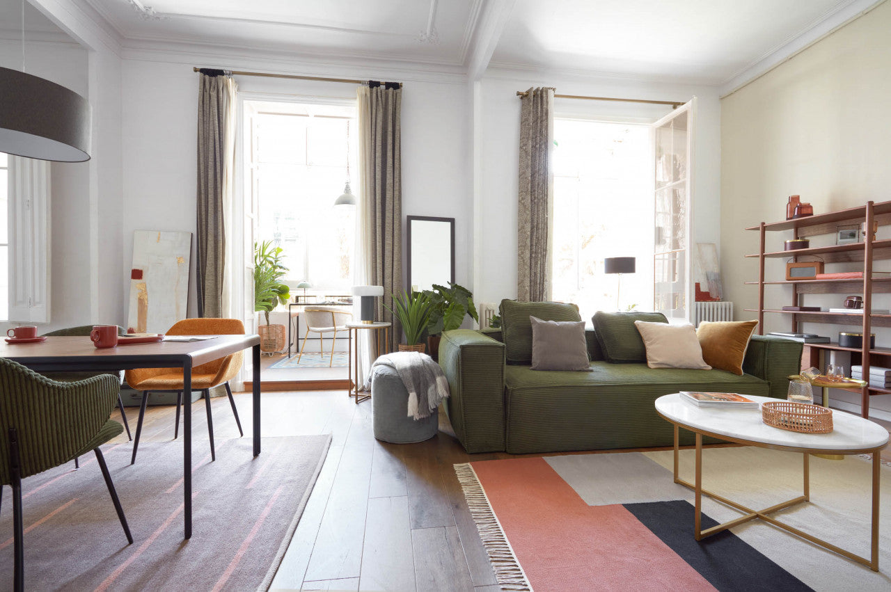 Scaun dining galben mustar din textil Konna Kave Home
