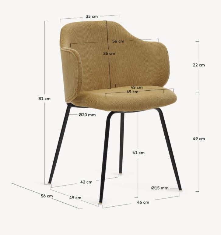 Scaun dining galben mustar din textil Suanna Kave Home