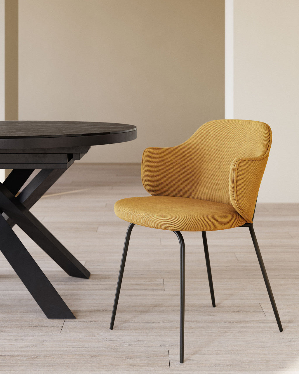 Scaun dining galben mustar din textil Suanna Kave Home
