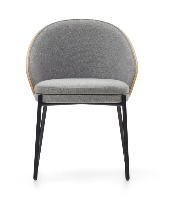 Scaun dining gri deschis/maro din textil Eamy Kave Home