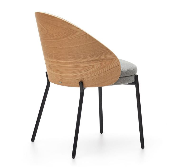 Scaun dining gri deschis/maro din textil Eamy Kave Home