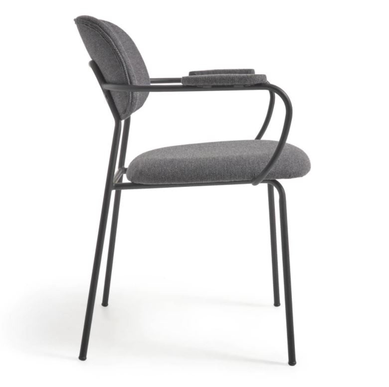 Scaun dining gri inchis din textil Auxtina Kave Home