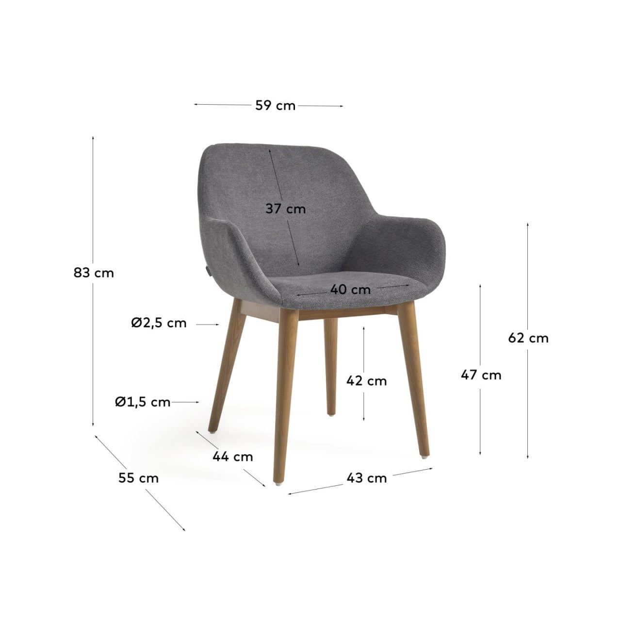 Scaun dining gri inchis din textil Konna Kave Home