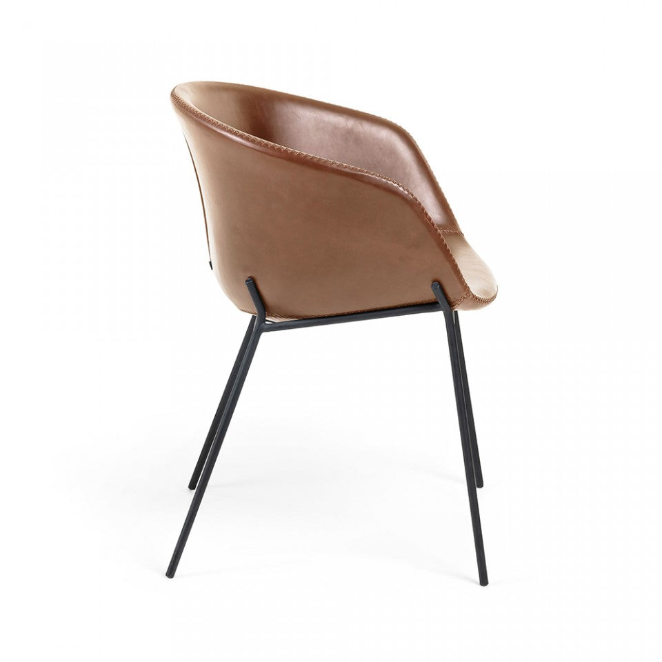 Scaun dining maro/negru din piele ecologica Yvette Kave Home