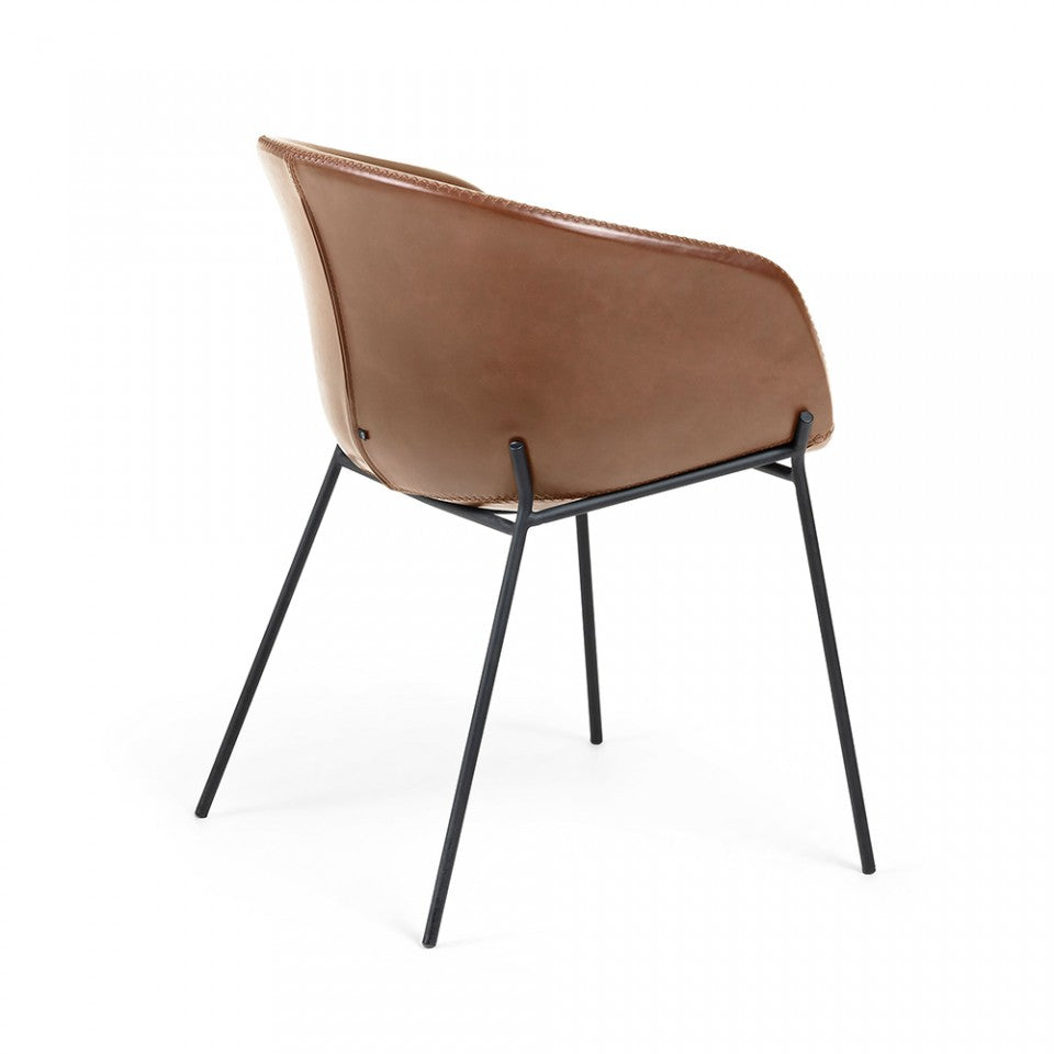Scaun dining maro/negru din piele ecologica Yvette Kave Home