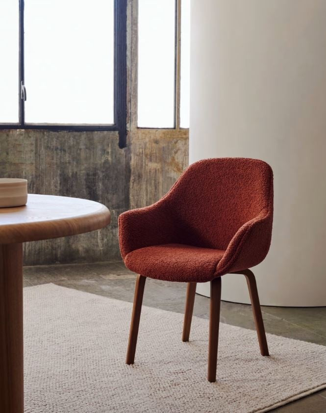 Scaun dining maro teracota/maro inchis din textil Aleli Shearling Kave Home