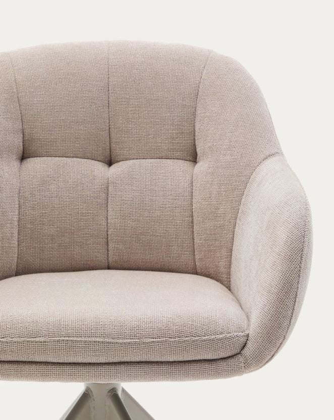 Scaun dining rotativ bej din textil Dorina Chenille Kave Home