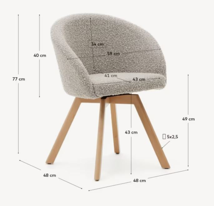 Scaun dining rotativ gri din textil Marvin Fleece Kave Home