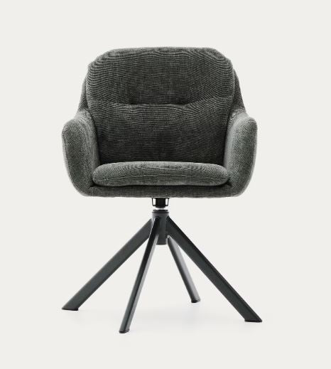 Scaun dining rotativ verde/negru din textil Lexa Chenille Kave Home