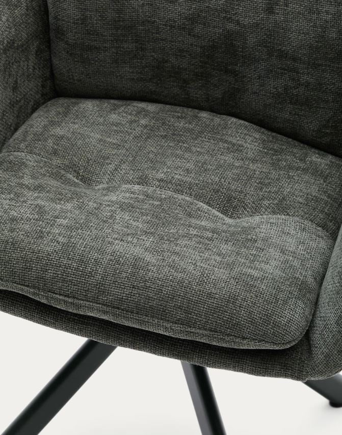 Scaun dining rotativ verde/negru din textil Lexa Chenille Kave Home