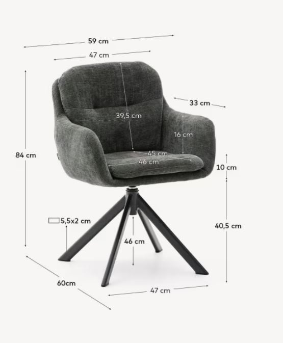 Scaun dining rotativ verde/negru din textil Lexa Chenille Kave Home